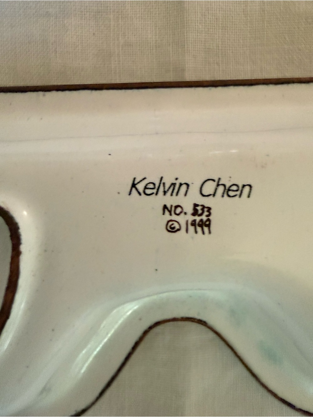 Kevin Chen enamel on copper eyeglass holder tray “Cats” design signed Vintage - Picture 6 of 7